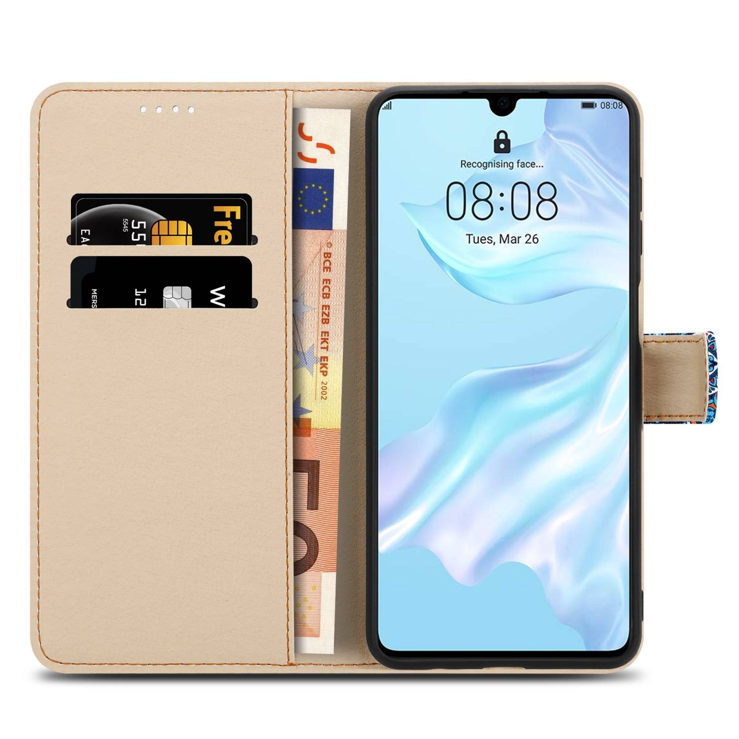 Cadorabo Schutzhülle für Huawei P30 Hülle Design Blau Handyhülle Schutzhülle Etui Magnetisch Case Cover-4