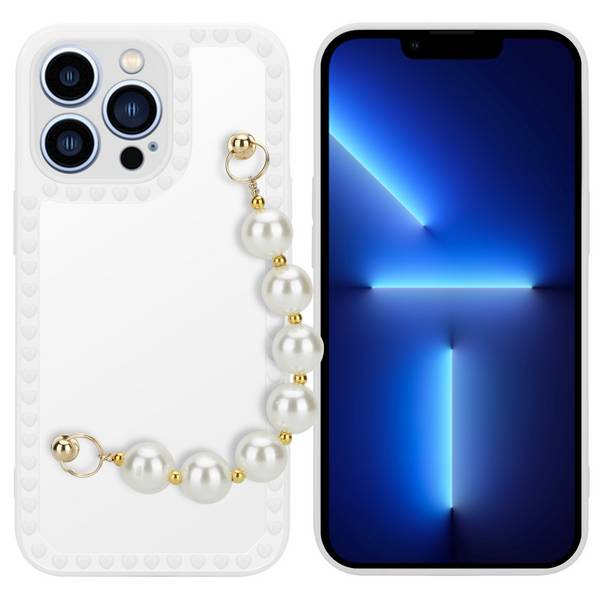 Cadorabo Hülle für Apple iPhone 13 PRO Schutz Hülle in Weiß Handyhülle TPU Etui Cover Handgelenk Kette