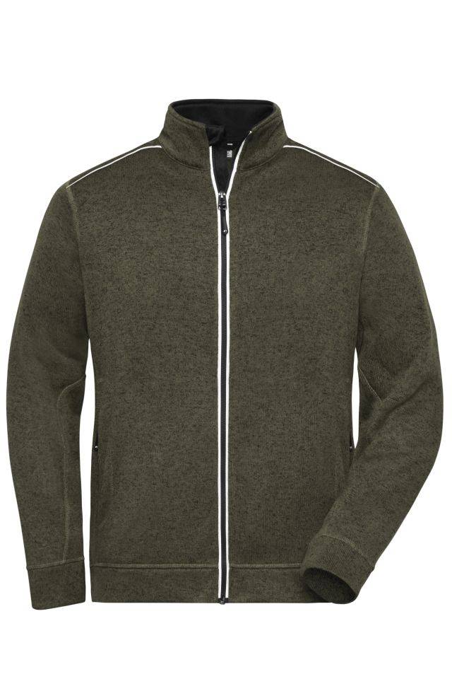 Men's Knitted Workwear Fleece Jacket - SOLID - Pflegeleichte Strickfleece-Jacke grün/oliv/schwarz, Gr. S-0