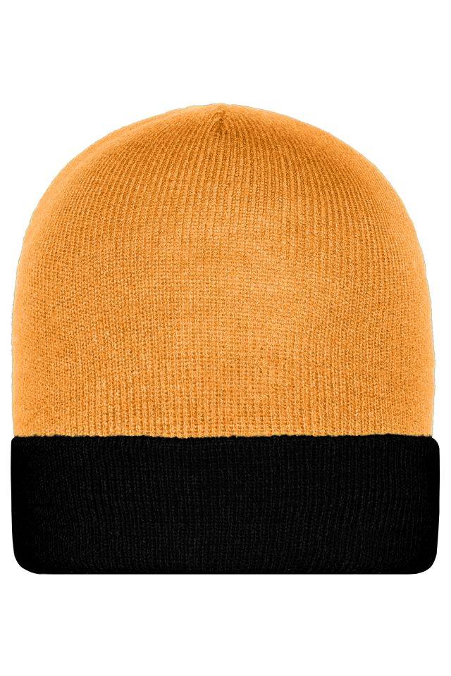 Knitted Cap Klassische Strickmütze mit Umschlag schwarz/orange, Gr. one size-0