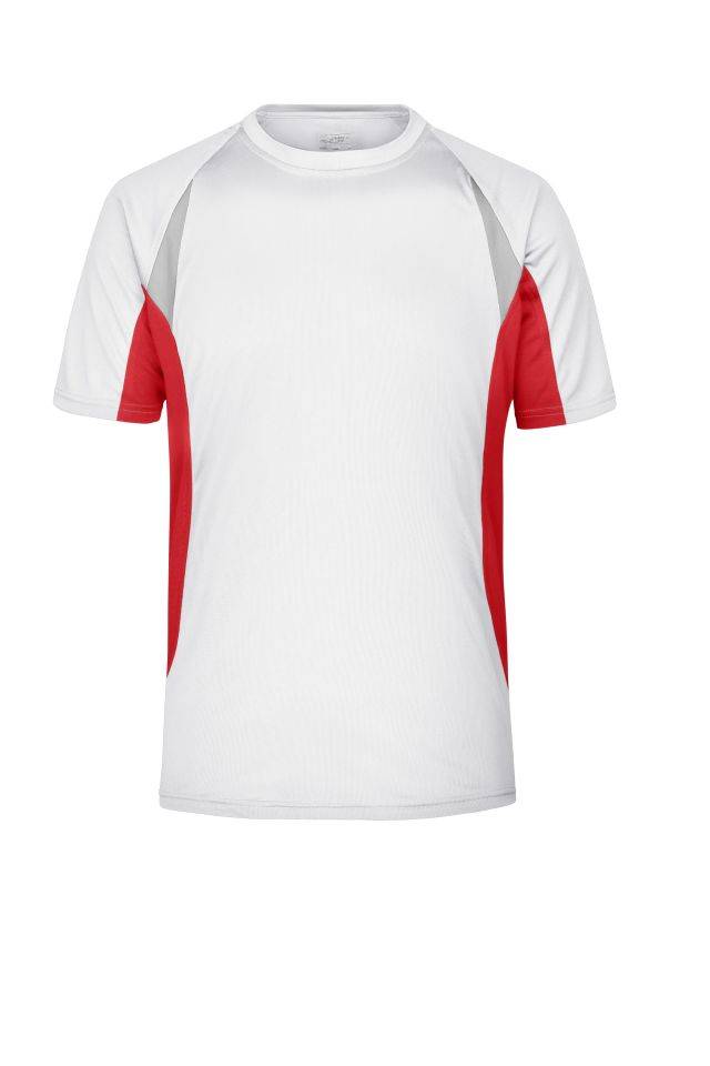 Men's Running-T Atmungsaktives Laufshirt weiß/rot, Gr. S-0