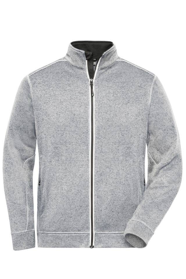 Men's Knitted Workwear Fleece Jacket - SOLID - Pflegeleichte Strickfleece-Jacke weiß/grau, Gr. L-0