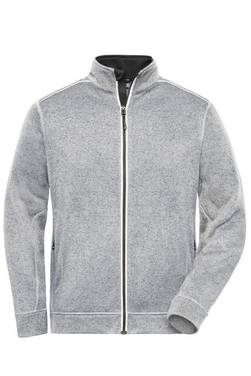 Men's Knitted Workwear Fleece Jacket - SOLID - Pflegeleichte Strickfleece-Jacke weiß/grau, Gr. L
