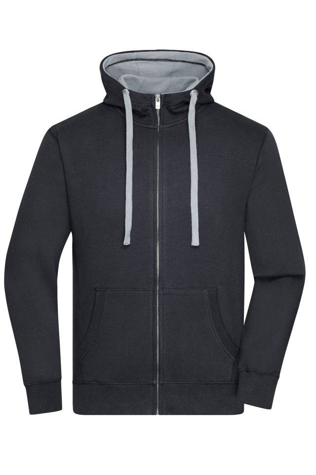 Men's Lifestyle Zip-Hoody Sweatjacke mit Reißverschluss und Kapuze schwarz/grau, Gr. L-0