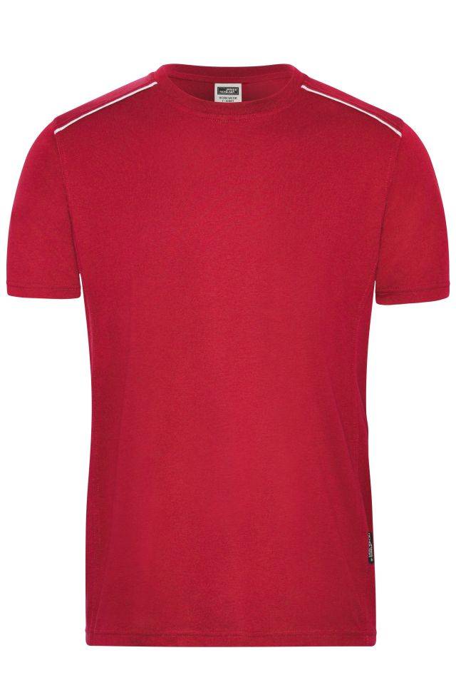 Men's Workwear T-Shirt - SOLID - Strapazierfähiges und pflegeleichtes T-shirt mit Kontrastpaspel rot, Gr. 6XL-0