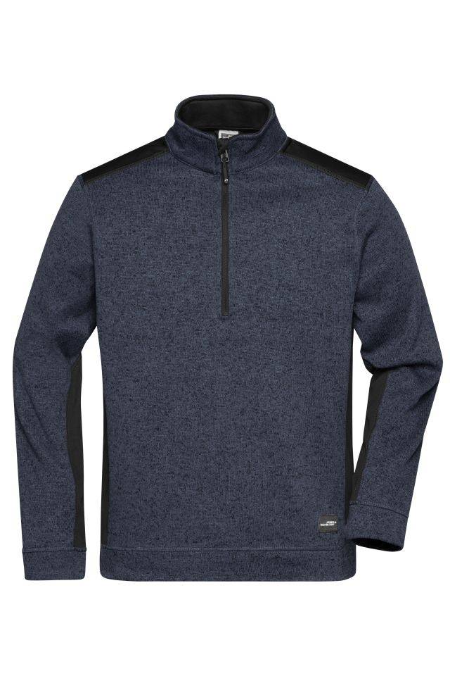 Men's Knitted Workwear Fleece Half-Zip - STRONG - Pflegeleichter Strickfleece Troyer im Materialmix grau/schwarz, Gr. M
