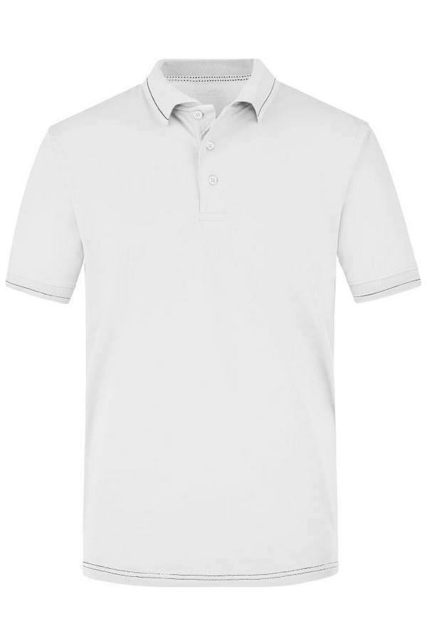 Men's Elastic Polo Hochwertiges Poloshirt mit Kontraststreifen weiß/schwarz, Gr. L