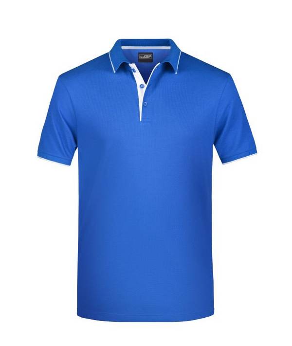 Men's Polo Stripe Klassisches Polo mit Kontraststreifen weiß/blau, Gr. XL