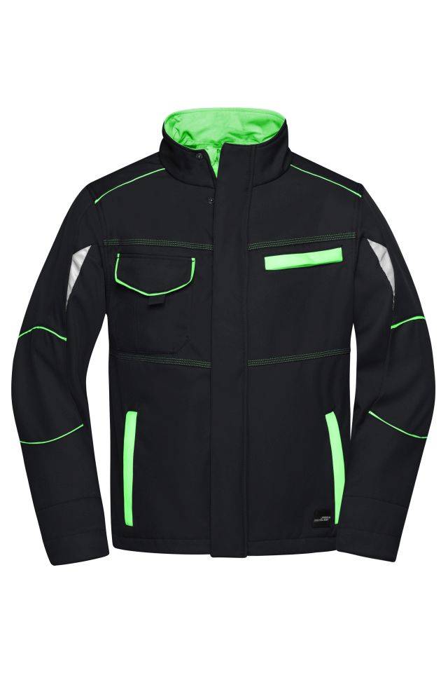 Workwear Softshell Jacket - COLOR - Funktionelle Softshelljacke mit hochwertiger Ausstattung schwarz/grün, Gr. 5XL-0