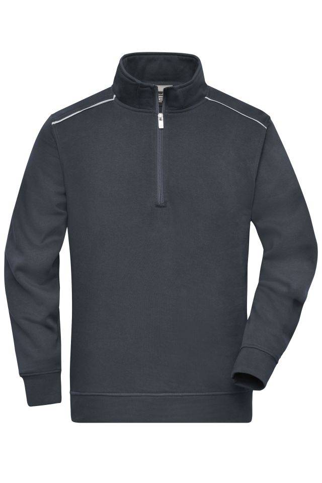 Workwear Half-Zip Sweat - SOLID - Sweatshirt mit Stehkragen, Reißverschluss und Kontrastpaspel grau, Gr. S-0