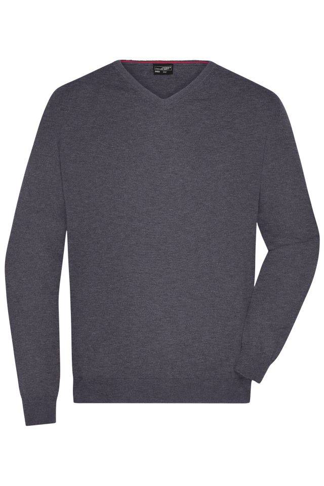 Men's V-Neck Pullover Klassischer Baumwoll-Pullover grau/schwarz, Gr. L-0