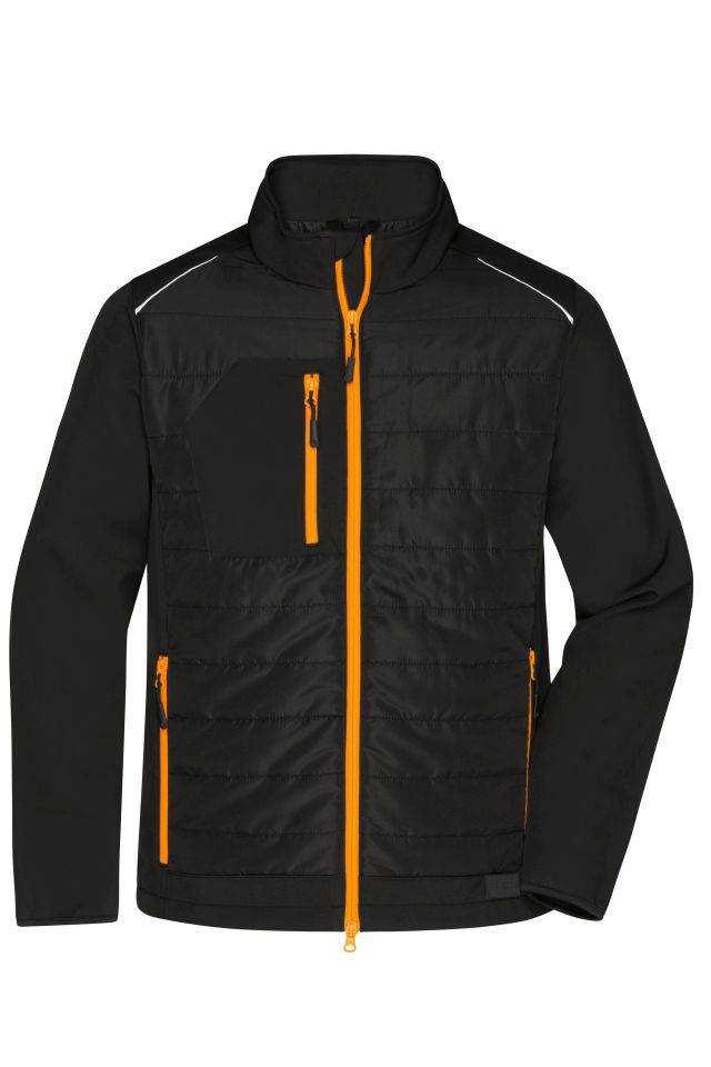 Men's Hybrid Jacket Softshelljacke im attraktiven Materialmix schwarz/orange/neon, Gr. L-0