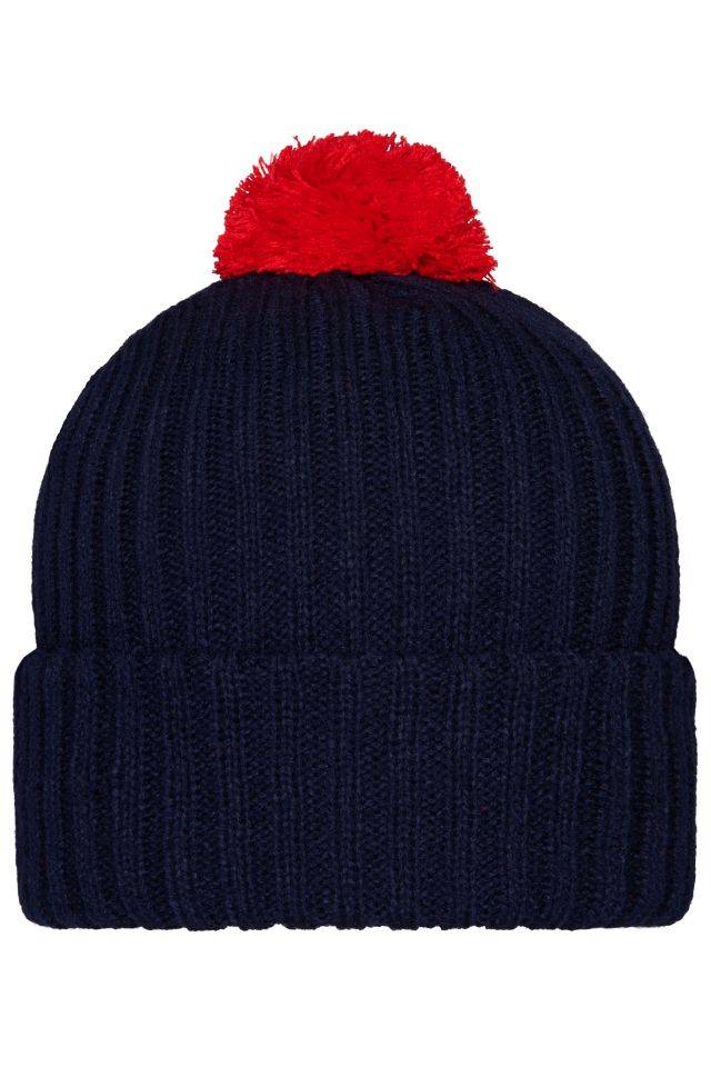Knitted Cap with Pompon Trendige Pomponmütze in vielen Farben rot/blau, Gr. one size-0