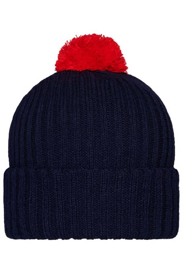 Knitted Cap with Pompon Trendige Pomponmütze in vielen Farben rot/blau, Gr. one size