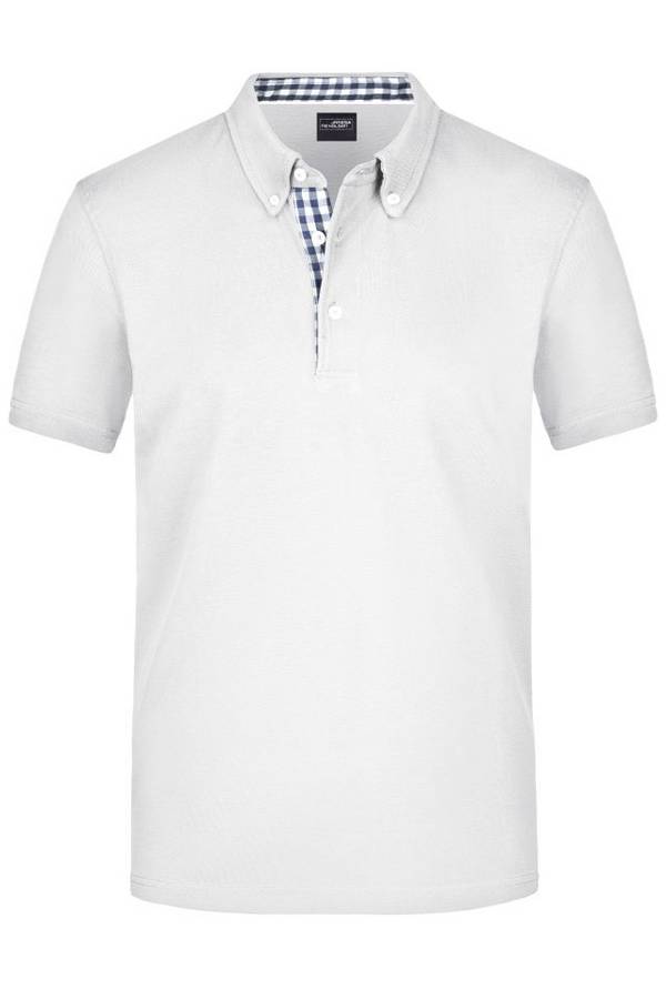 Men's Plain Polo Polo mit Button-Down Kragen weiß/blau, Gr. 3XL