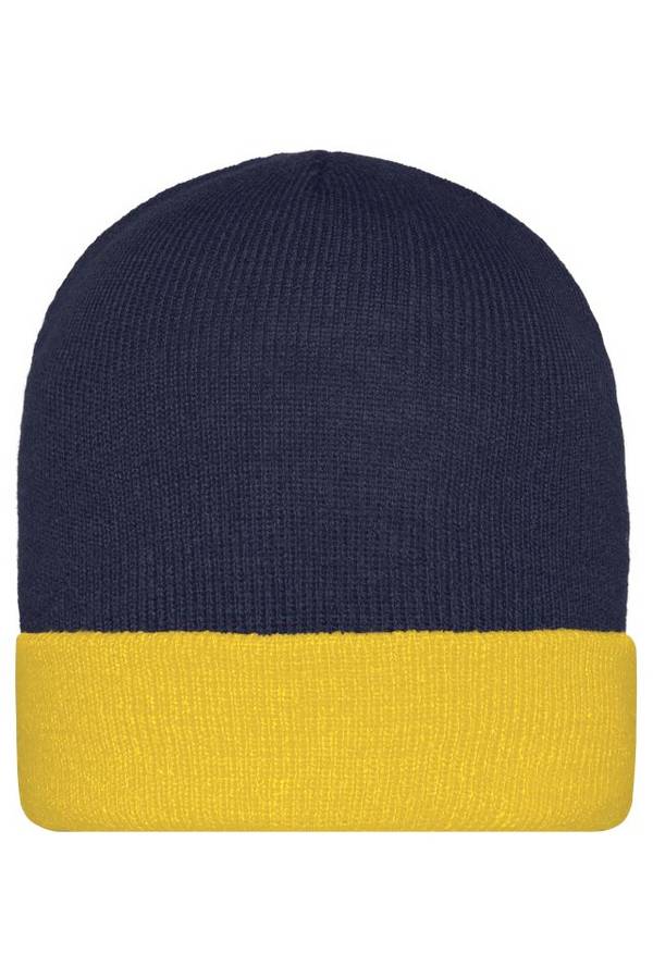Knitted Cap Klassische Strickmütze mit Umschlag blau/gelb, Gr. one size