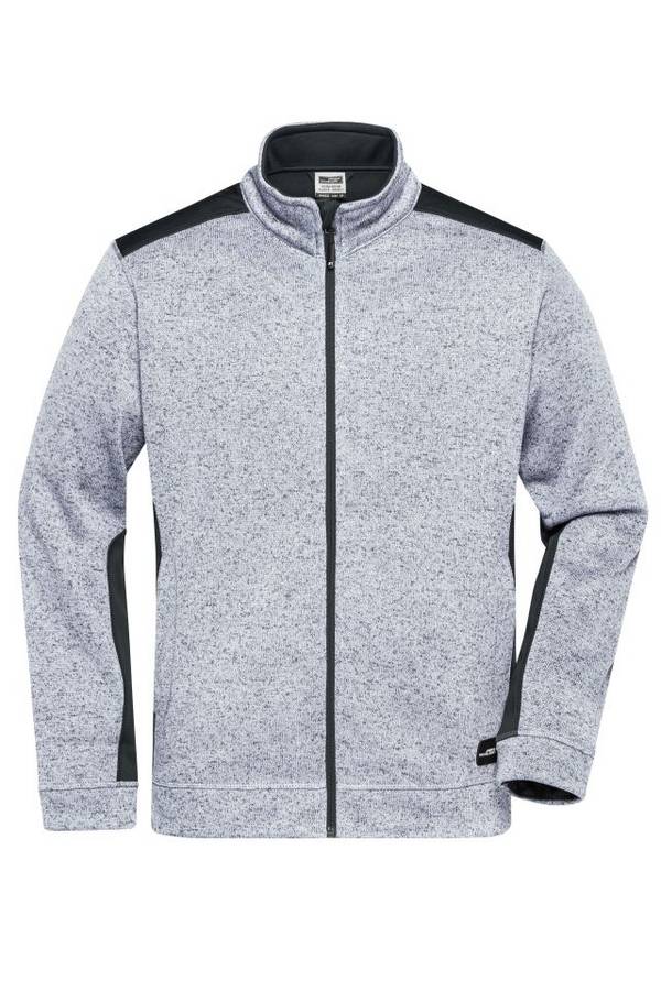 Men's Knitted Workwear Fleece Jacket - STRONG - Pflegeleichte Strickfleece Jacke im Materialmix weiß/grau, Gr. 5XL