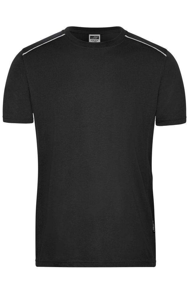 Men's Workwear T-Shirt - SOLID - Strapazierfähiges und pflegeleichtes T-shirt mit Kontrastpaspel schwarz, Gr. M-0
