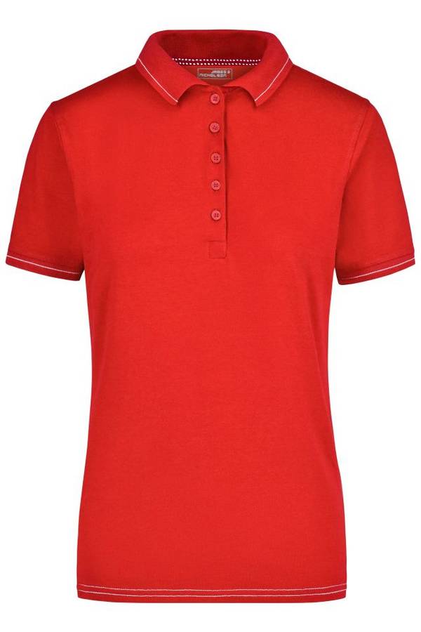Ladies' Elastic Polo Hochwertiges Poloshirt mit Kontraststreifen weiß/rot, Gr. XXL