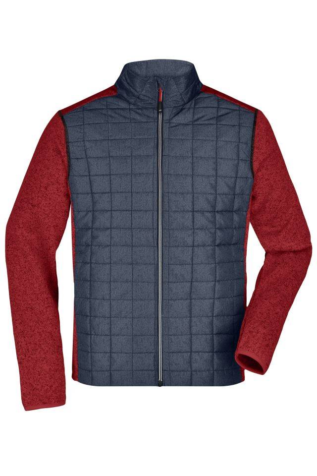 Men's Knitted Hybrid Jacket Strickfleecejacke im stylischen Materialmix rot/grau, Gr. L-0