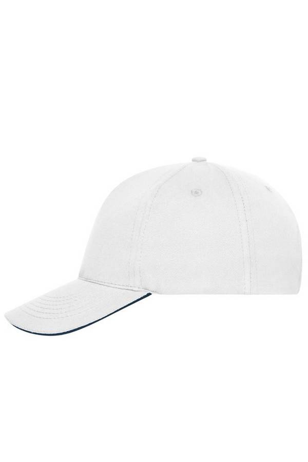 5 Panel Sandwich Cap Bio Cotton 5 Panel Cap mit ungebürsteter Oberfläche weiß/blau, Gr. one size