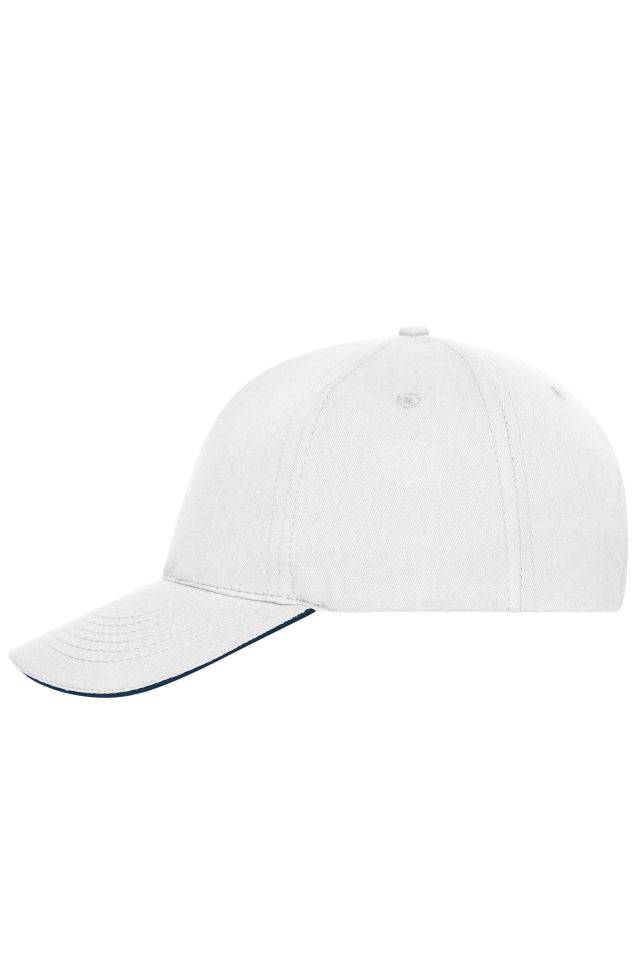 5 Panel Sandwich Cap Bio Cotton 5 Panel Cap mit ungebürsteter Oberfläche weiß/blau, Gr. one size-0