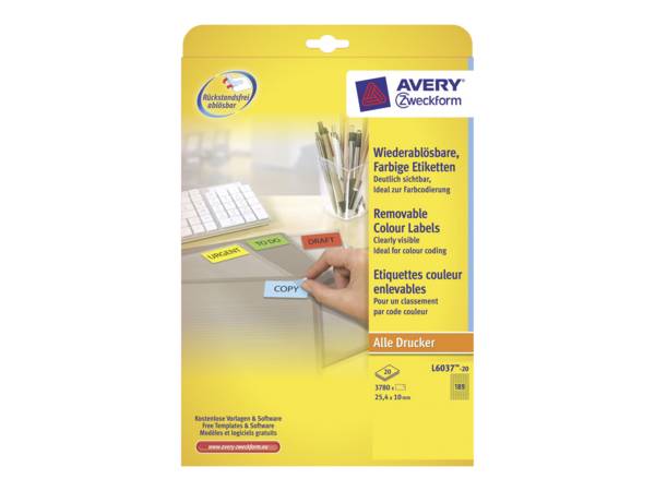 AVERY ZWECKFORM - Avery L6037 - Gelb - 10 x 25.4 mm 3780 Stck. (20 Bogen x 189)