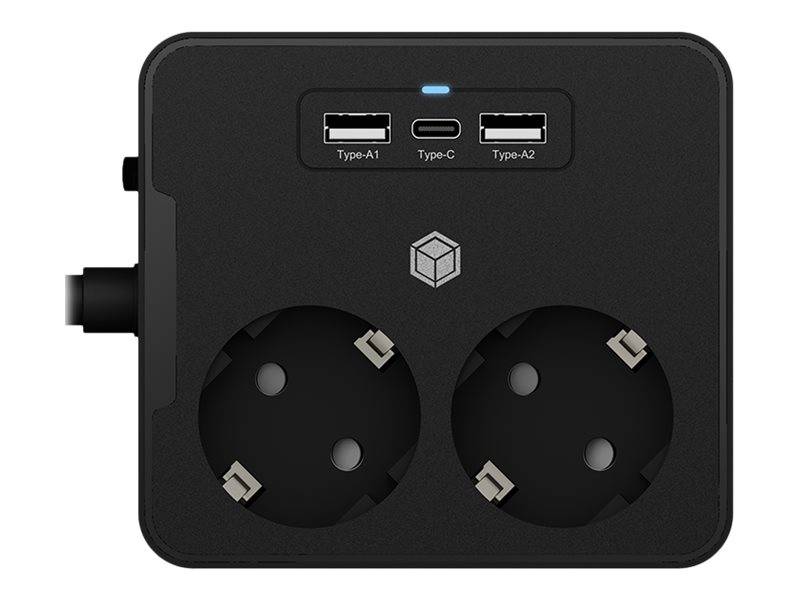 ICY BOX IB-MPS2220B-CH - Steckdosenleiste - für Tisch- oder Wandmontage, mit USB-Ladegerät - Wechselstrom 230 V - Eingab-0