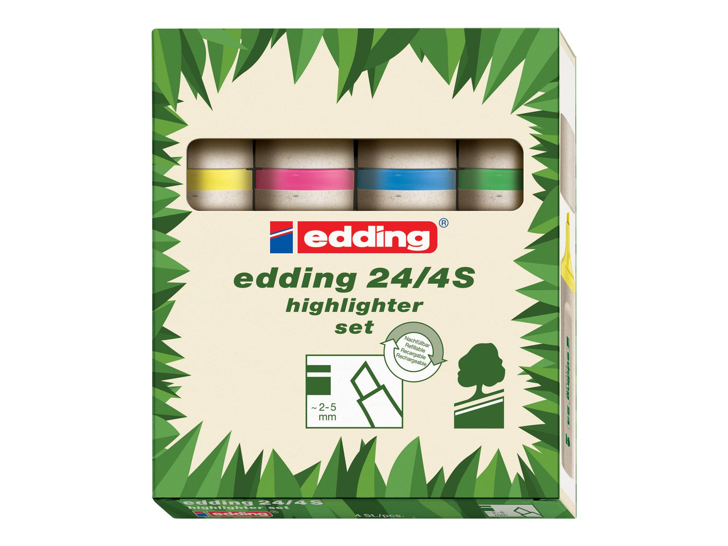 edding EcoLine 24 - Textmarker - Gelb, Orange, rosa, Hellgrün - wasserbasierte Tinte - 2-5 mm (Packung mit 4)