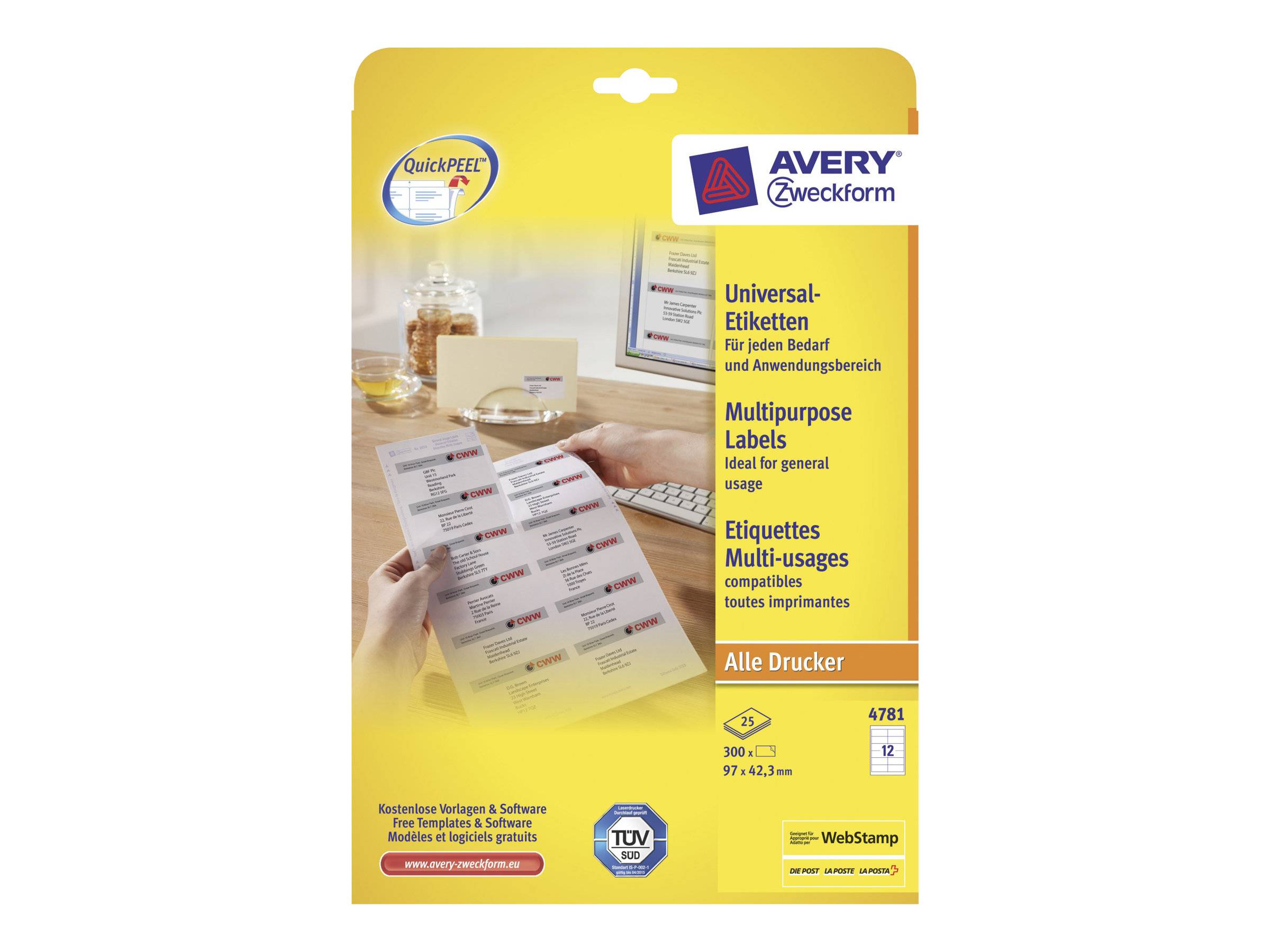 AVERY ZWECKFORM - Avery - Weiß - 97 x 42.3 mm 300 Etikett(en) (25 Bogen x 12)-0