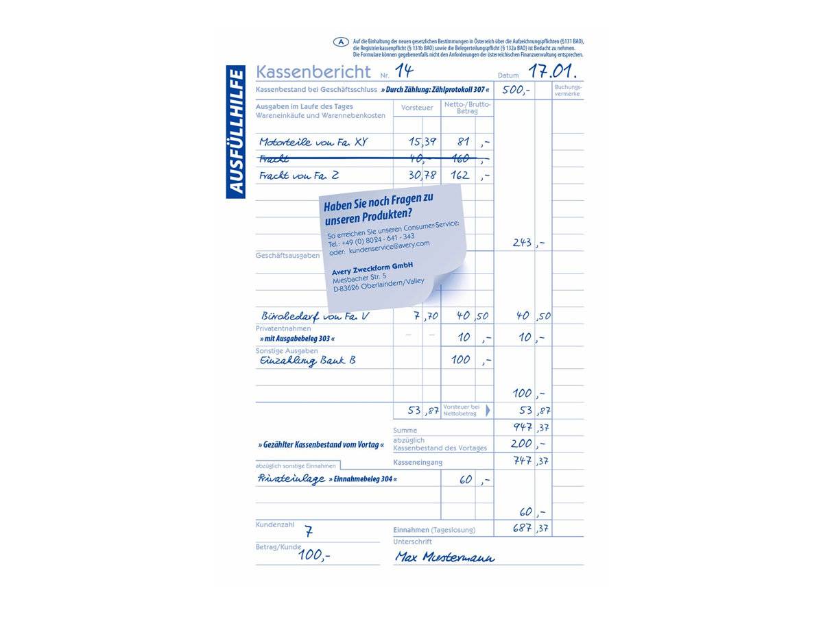 Avery Zweckform - Kassenbericht - 50 Blatt - A5-1