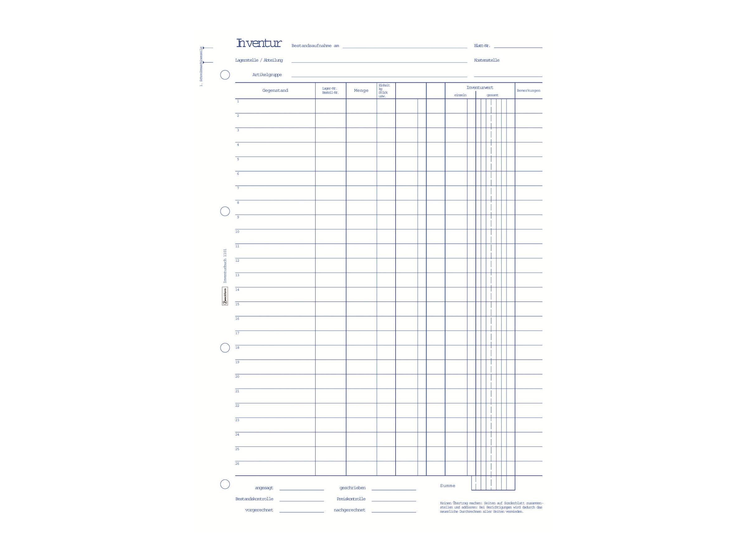 Avery Zweckform Inventurbuch 1101 DIN A4 50Blatt-0