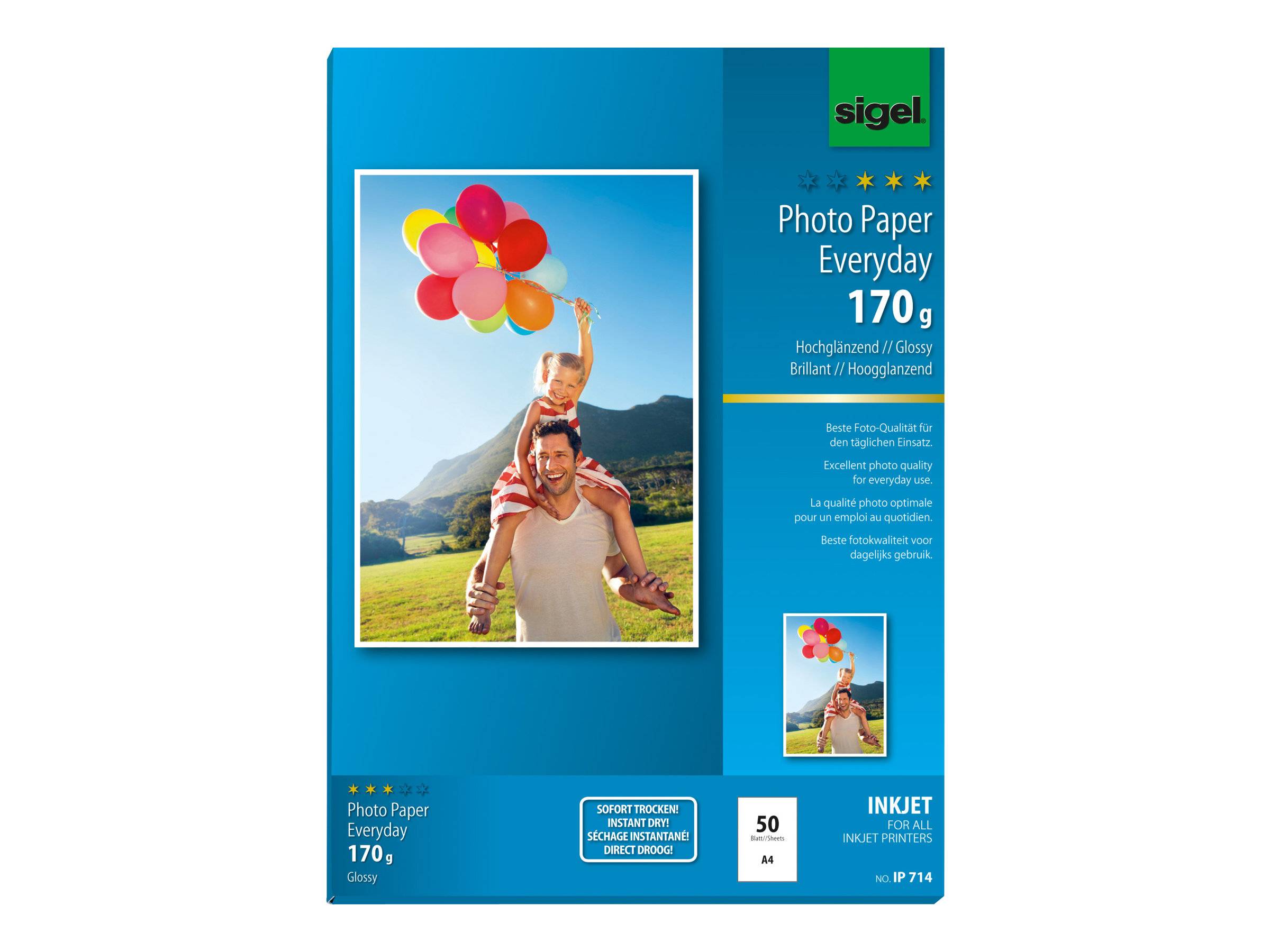 Sigel InkJet Everyday plus Photo Paper IP714 - Glänzend - weiß - A4 (210 x 297 mm)-0