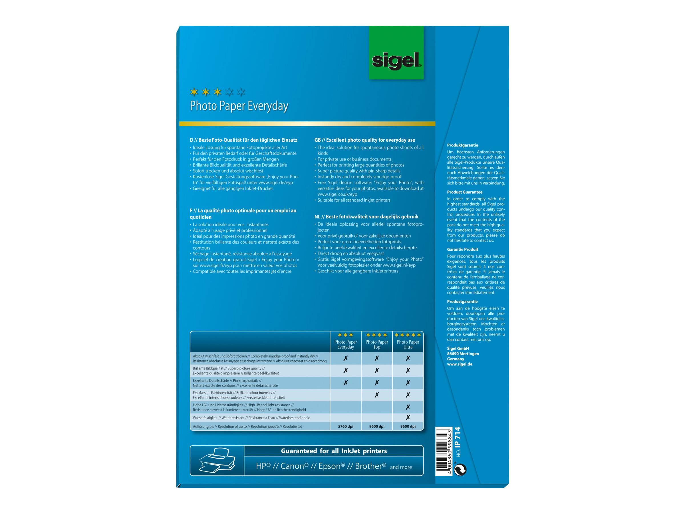 Sigel InkJet Everyday plus Photo Paper IP714 - Glänzend - weiß - A4 (210 x 297 mm)-1