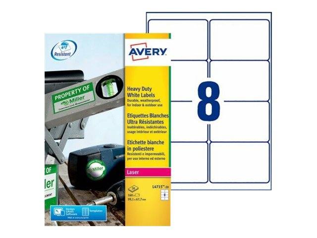 AVERY ZWECKFORM - Avery Heavy Duty Laser Labels - Polyester - permanent selbstklebend - weiß - 99.1 x 67.7 mm 160 Etiket-1