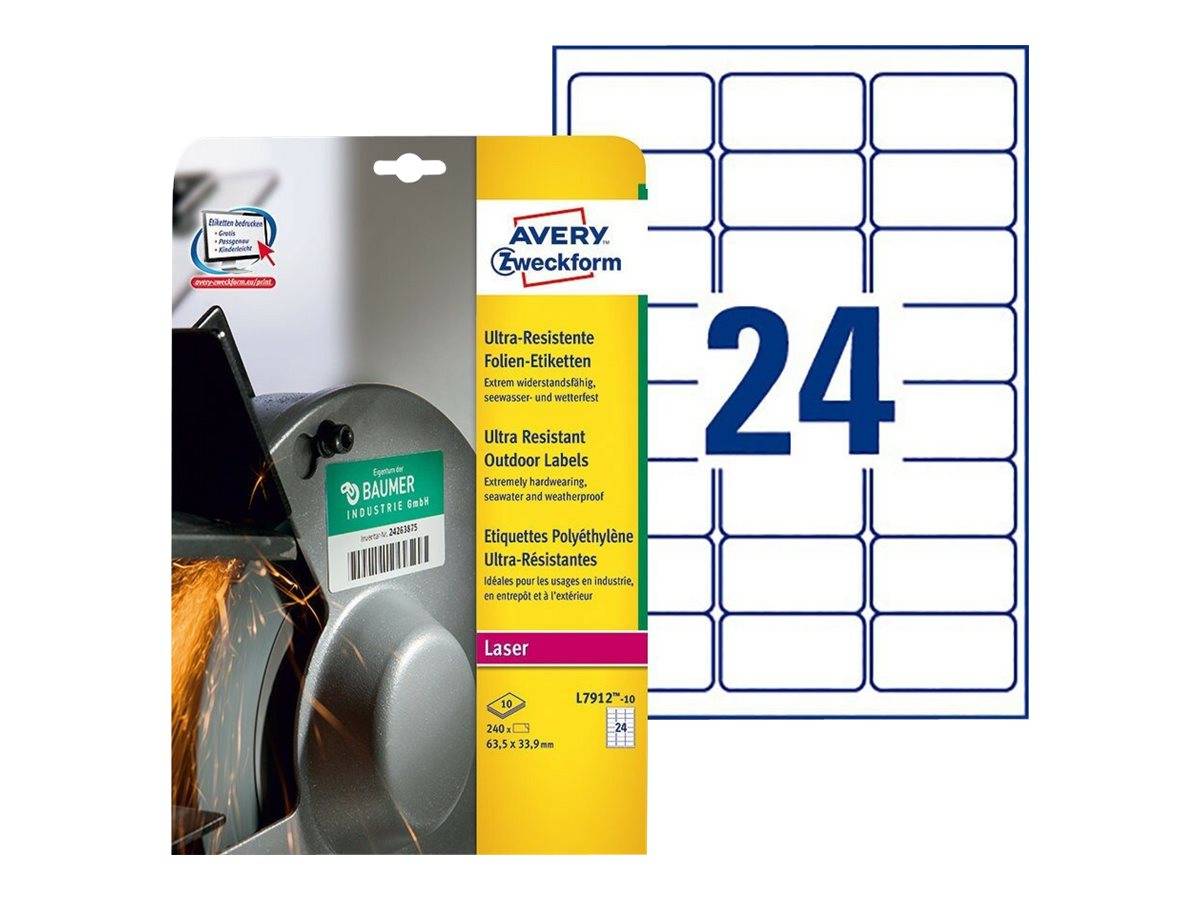 Avery Zweckform - Polyethylen (PE) - matt - permanenter Klebstoff - weiß - 63.5 x 33.9 mm 240 Etikett(en) (10 Bogen x 24-0