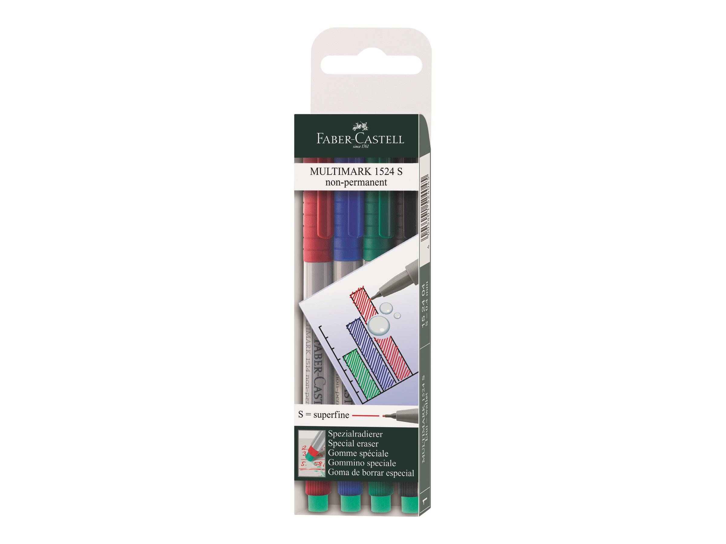 Faber-Castell MULTIMARK 1524 - Marker - nicht dauerhaft - 0.4 mm - extrafein - mit Radierer (Packung mit 4)-0