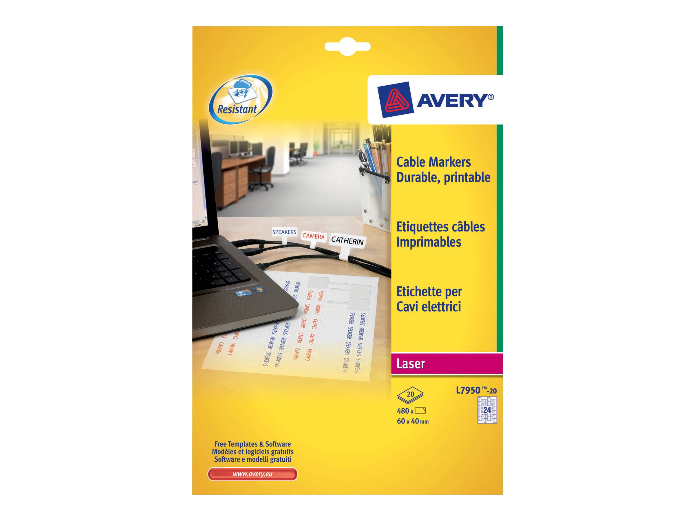 AVERY ZWECKFORM - Avery L7950 - Polyester - glänzend - weiß - 60 x 40 mm 24 Etikett(en) (1 Bogen x 24)-0