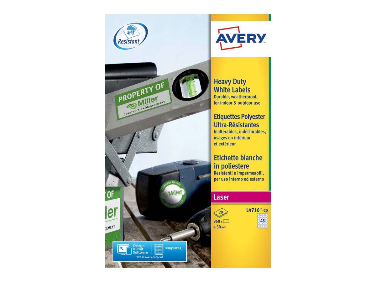 AVERY ZWECKFORM - Avery Heavy Duty Laser Labels L4716 - Polyester - permanenter Klebstoff - beschichtet - weiß - 30 mm r-0