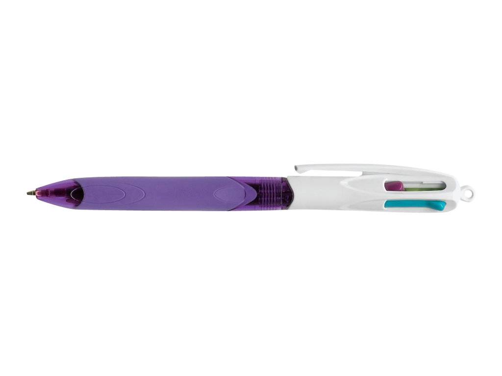 BIC 4 Colours Grip - Vierfarb-Kugelschreiber - permanent - rosa, Türkis, Lila, Green Lemon - ölbasierte Tinte - 1 mm - M