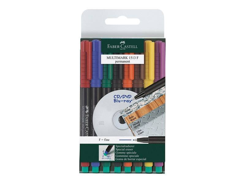 Faber-Castell MULTIMARK 1513 - Marker - permanent - 0.6 mm - fein - mit Radierer (Packung mit 8)-0