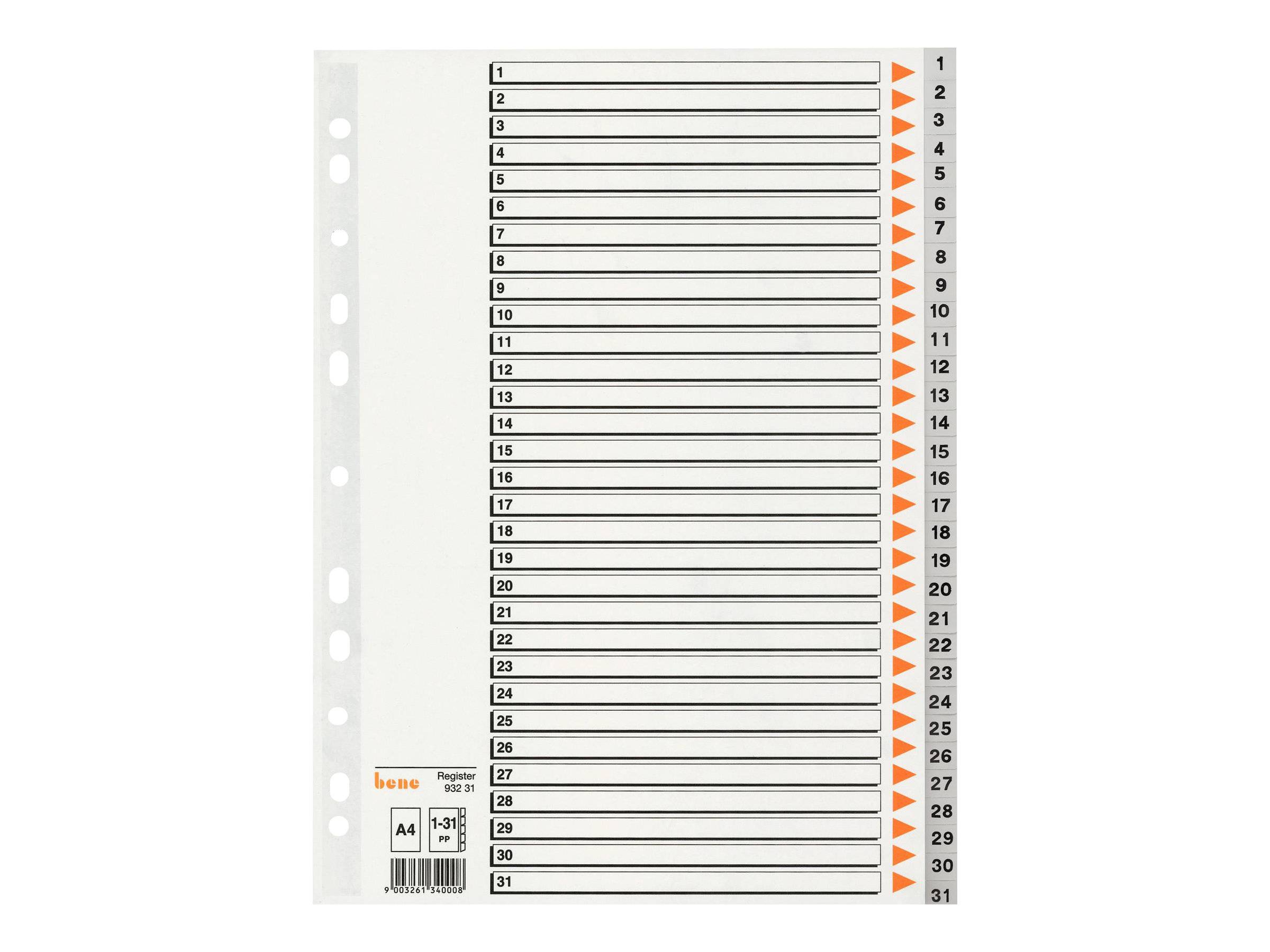ESSELTE LEITZ - bene - Trennelement - 31 Teile - vorgedruckt: 1-31-0