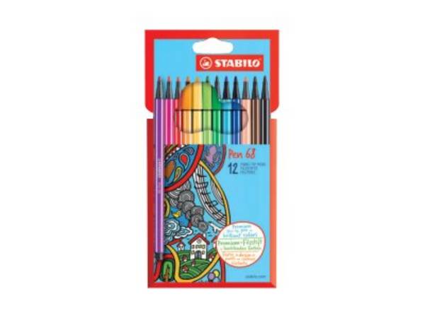STABILO Pen 68 - Filzstift - gemischte Farben - wasserbasierte Tinte - 1 mm - Mittel (Packung mit 12)