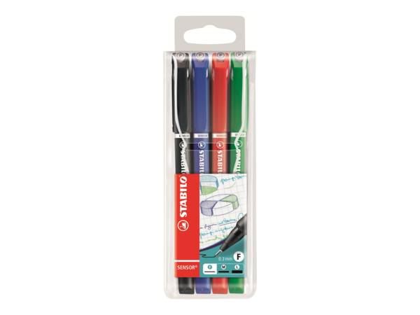 STABILO SENSOR - Fineliner - Schwarz, Rot, Blau, Grün - 0.3 mm - fein (Packung mit 4)