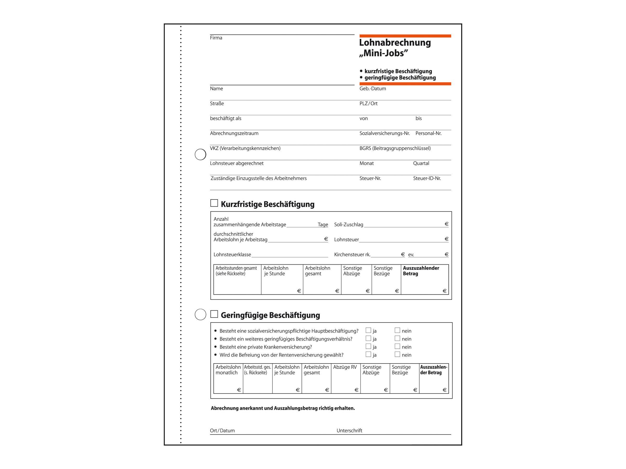 Sigel - Lohnbuchabrechnung für Minijobs - 50 Blatt-0