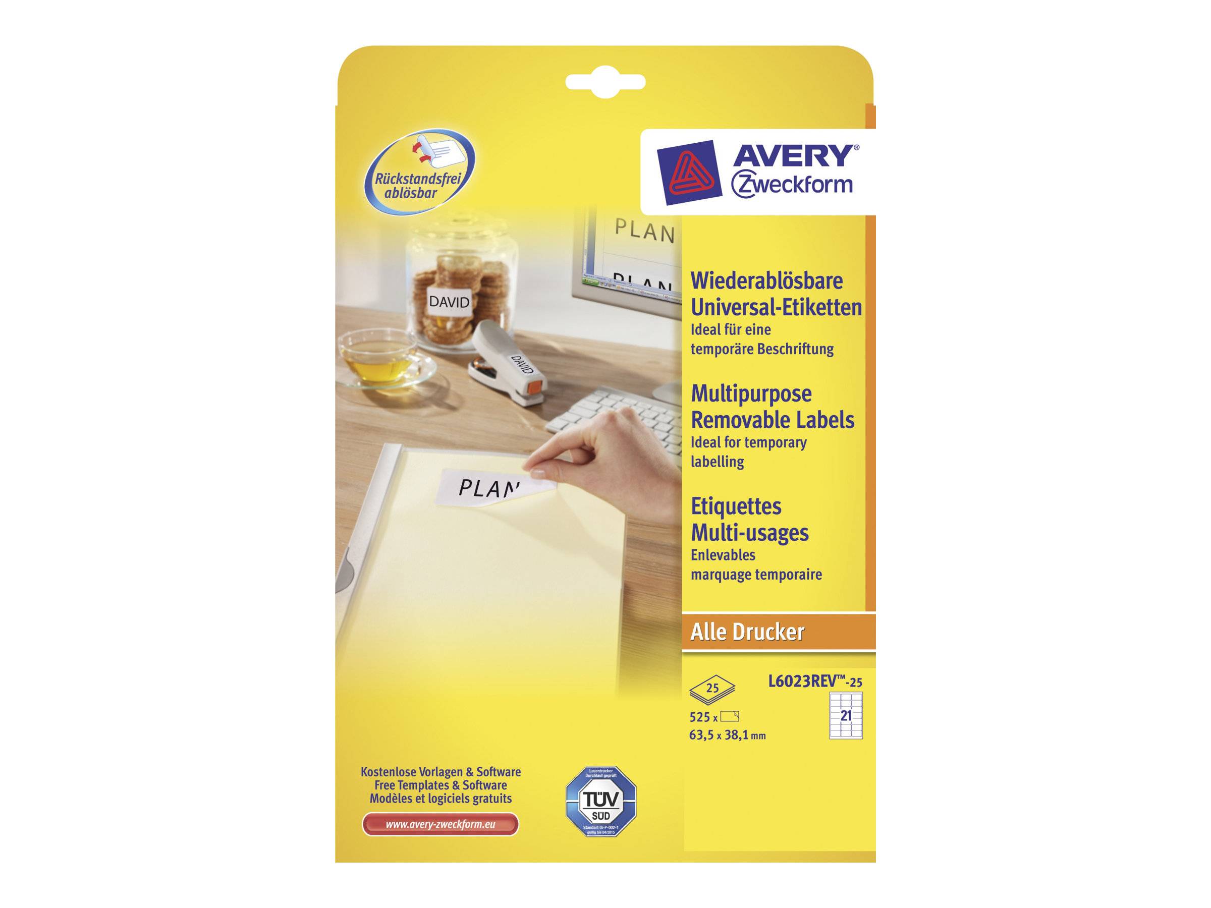 AVERY ZWECKFORM - Avery L6023REV - Entfernbarer Klebstoff - weiß - 38.1 x 63.5 mm 525 Stck. (25 Bogen x 21)
