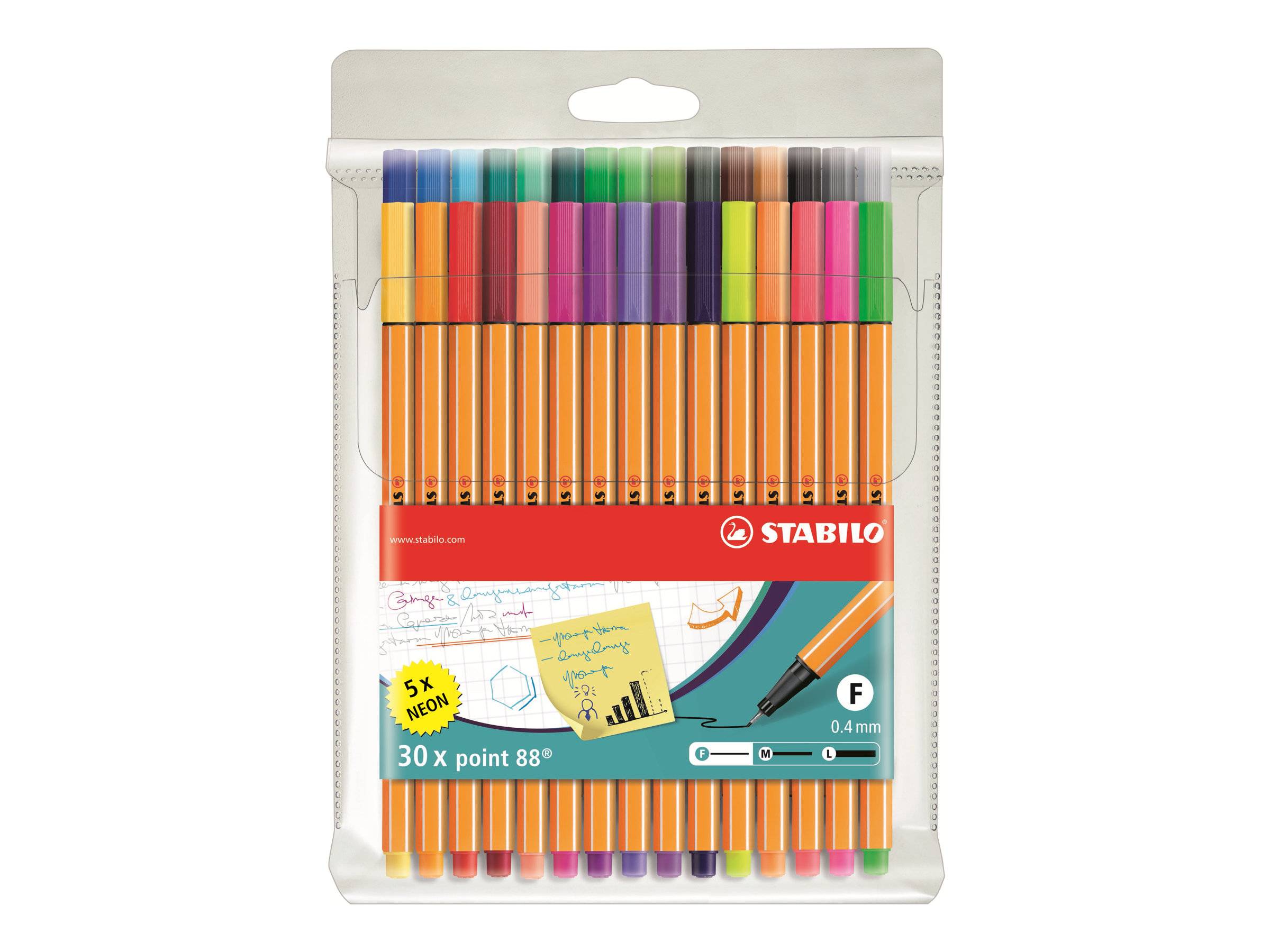 STABILO point 88 - Fineliner - gemischte Farben - 0.4 mm - fein (Packung mit 30)-0