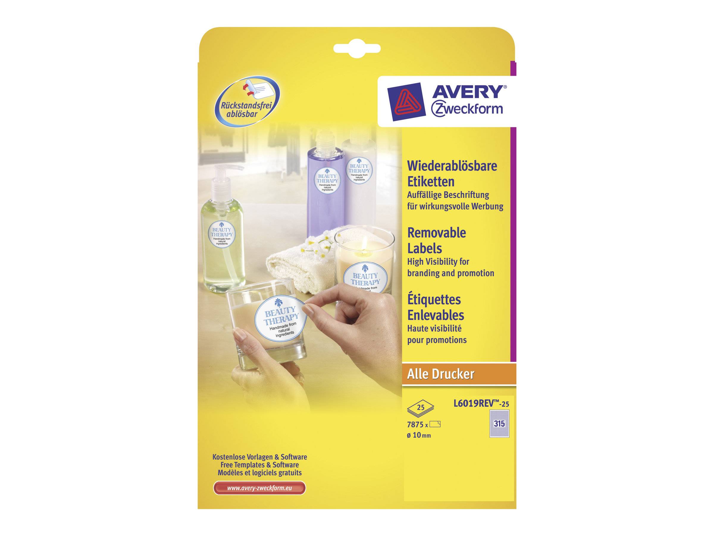 AVERY ZWECKFORM - Avery L6019REV - Entfernbarer Klebstoff - weiß - 10 mm rund 7875 Stck. (25 Bogen x 315)-0