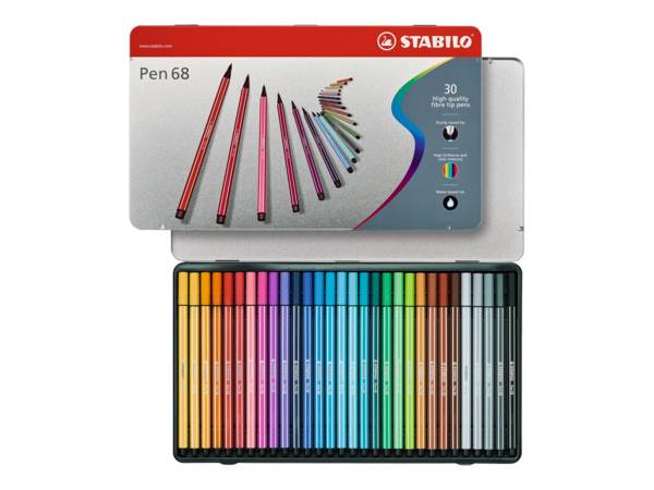 STABILO Pen 68 - Filzstift - gemischte Farben - wasserbasierte Tinte - 1 mm - Mittel (Packung mit 30)