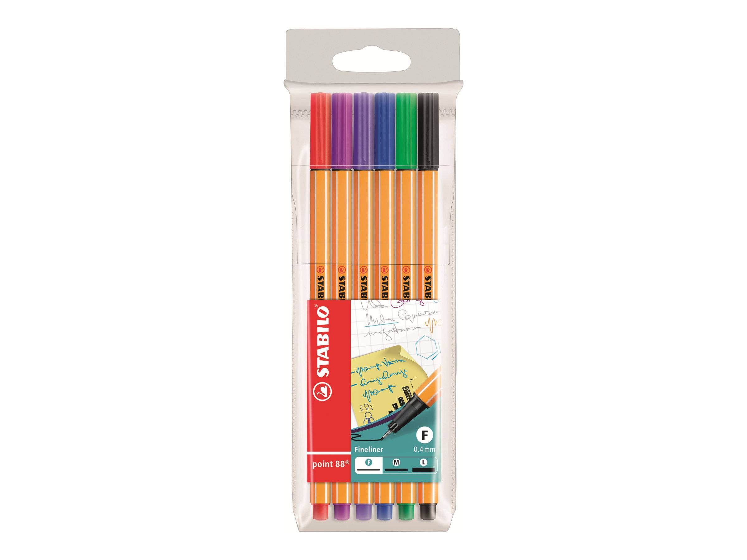 STABILO point 88 - Fineliner - Schwarz, Rot, Blau, Grün, Violett, fliederfarben  - 0.4 mm (Packung mit 6)-1